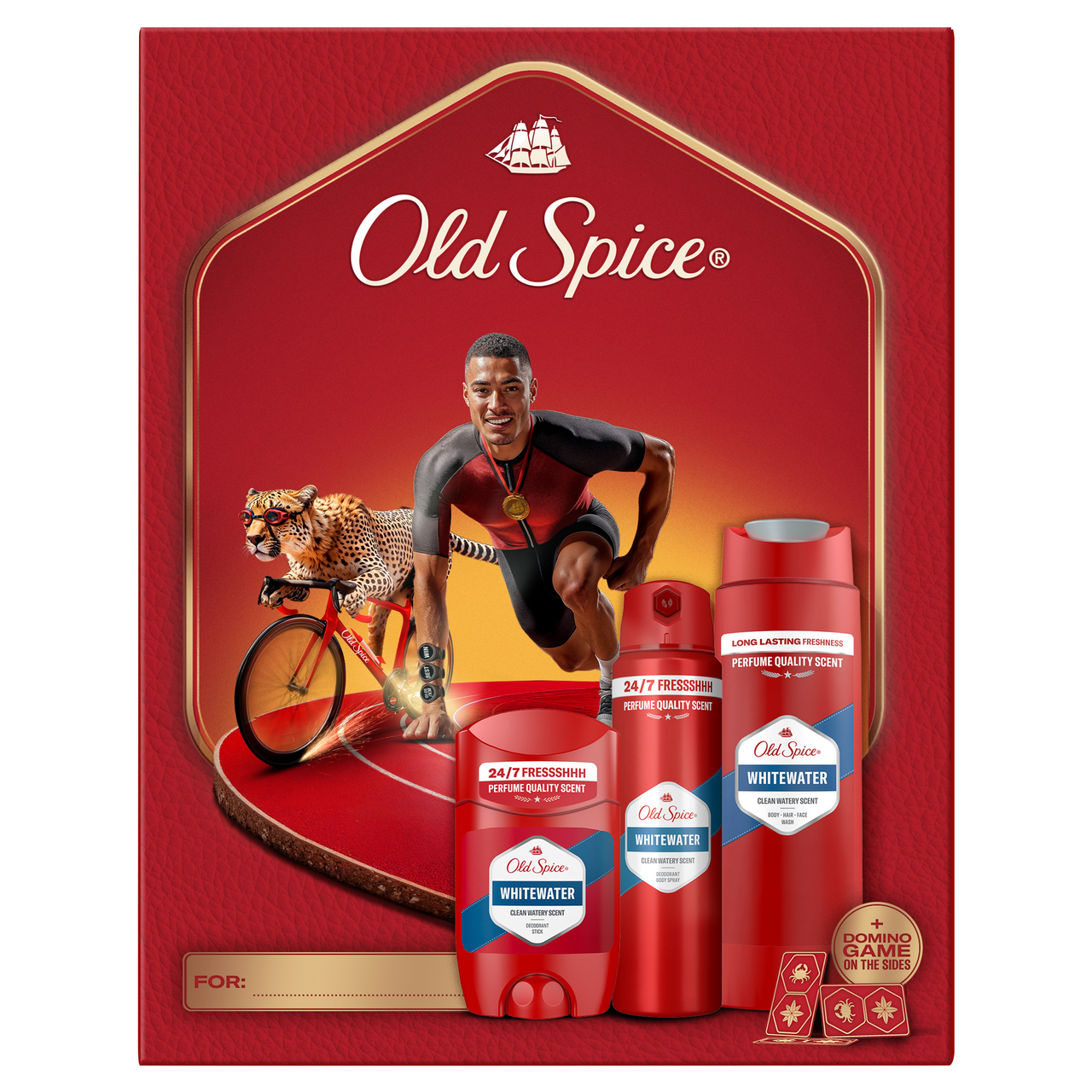 Old Spice Whitewater darčeková sada (deodorant + sprchový gél + tuhý deo + Domino) kazeta