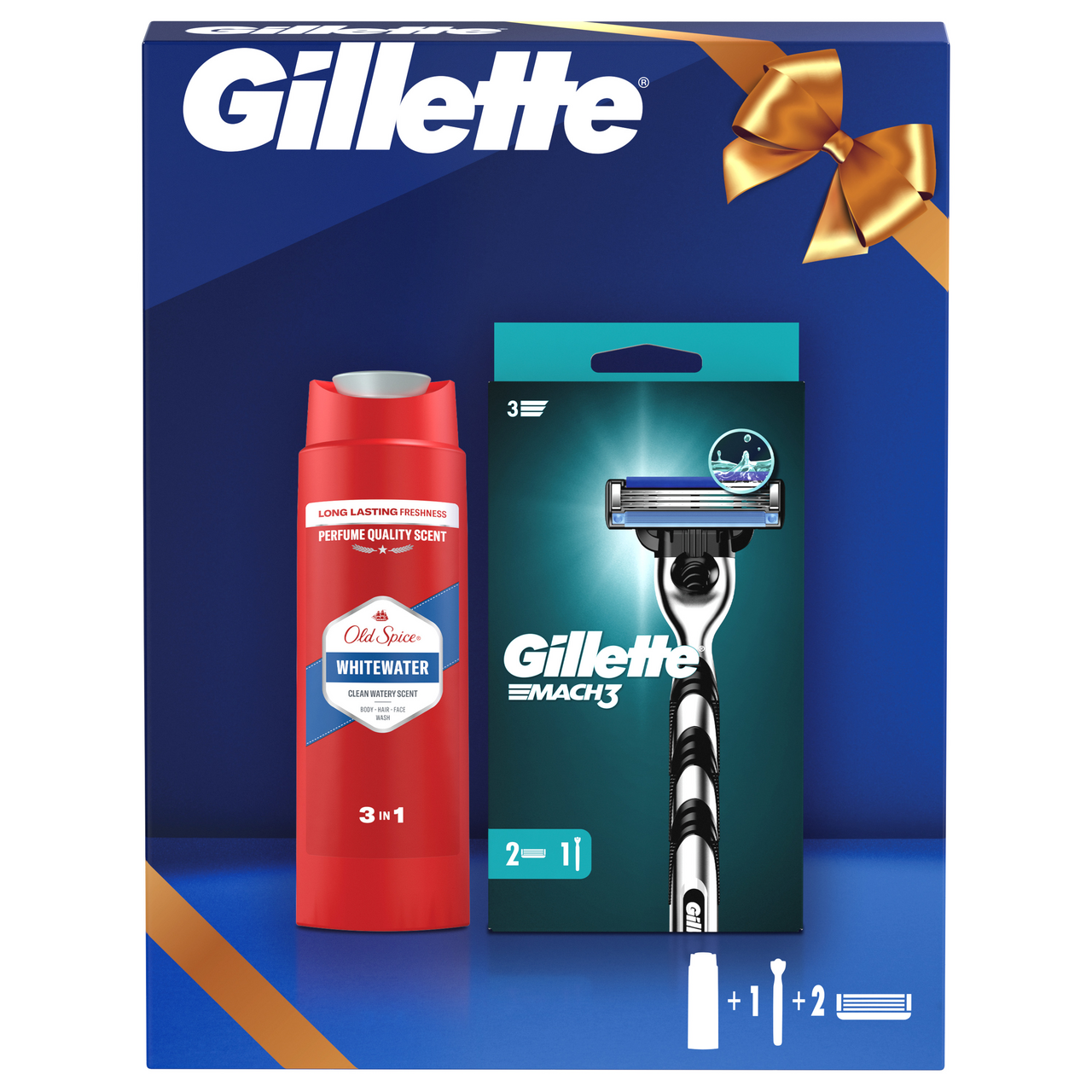 Gillette Mach3 / Old Spice darčeková sada (žiletka + 2 náhr.hlavice + gél) kazeta