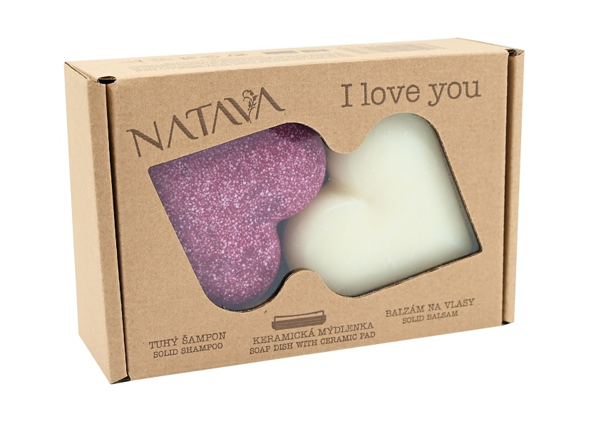 NATAVA Srdce darčeková sada (tuhý šampón + balzam + mydelnička) kazeta 