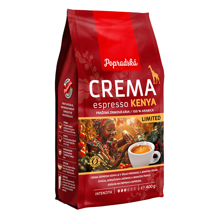 Popradská Crema Espresso Kenya limited káva zrnková 400 g