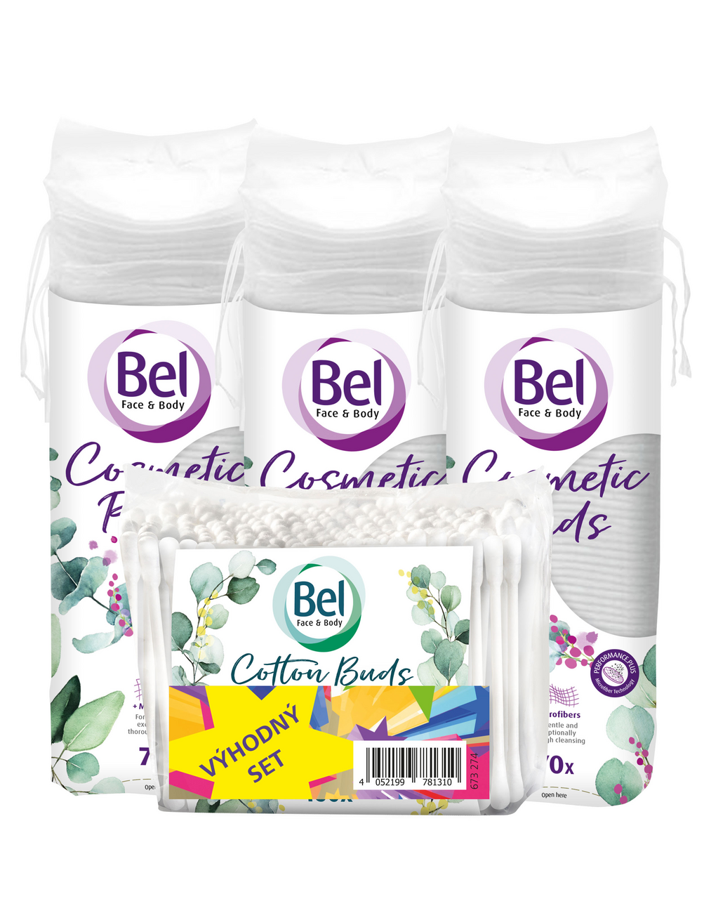 Bel Cosmetic vatové tampóny 3 x 70 ks + tyčinky 160 ks