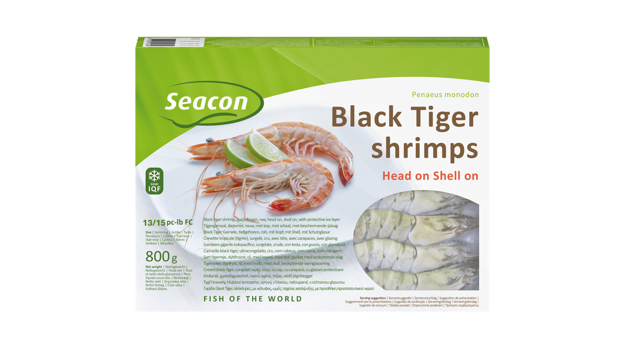 Seacon Krevety Black Tiger bez hlavy neolúpané 13/15 mraz. 800 g