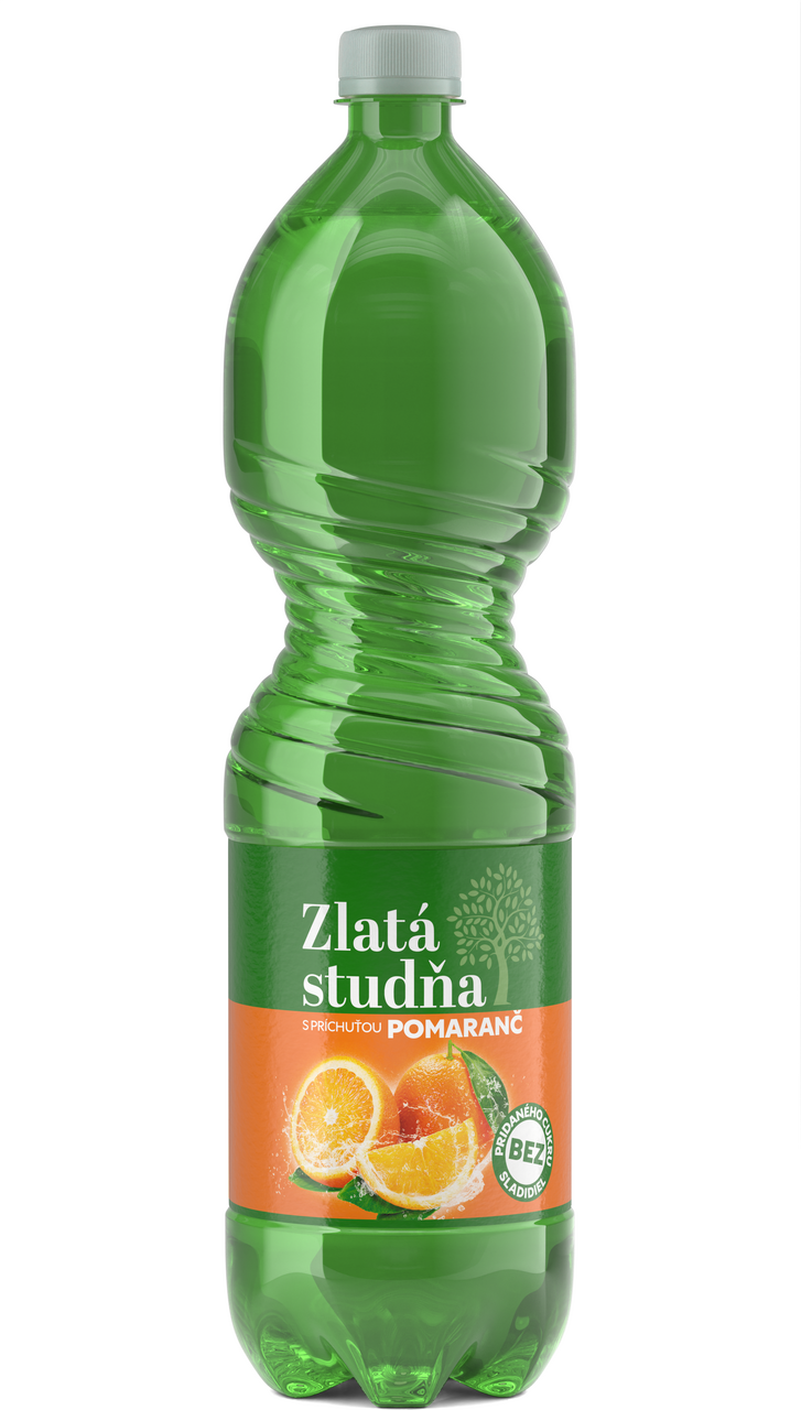 ZLATÁ STUDŇA Pramenitá voda číra pomaranč 6 x 1,5 l vratná PET fľaša
