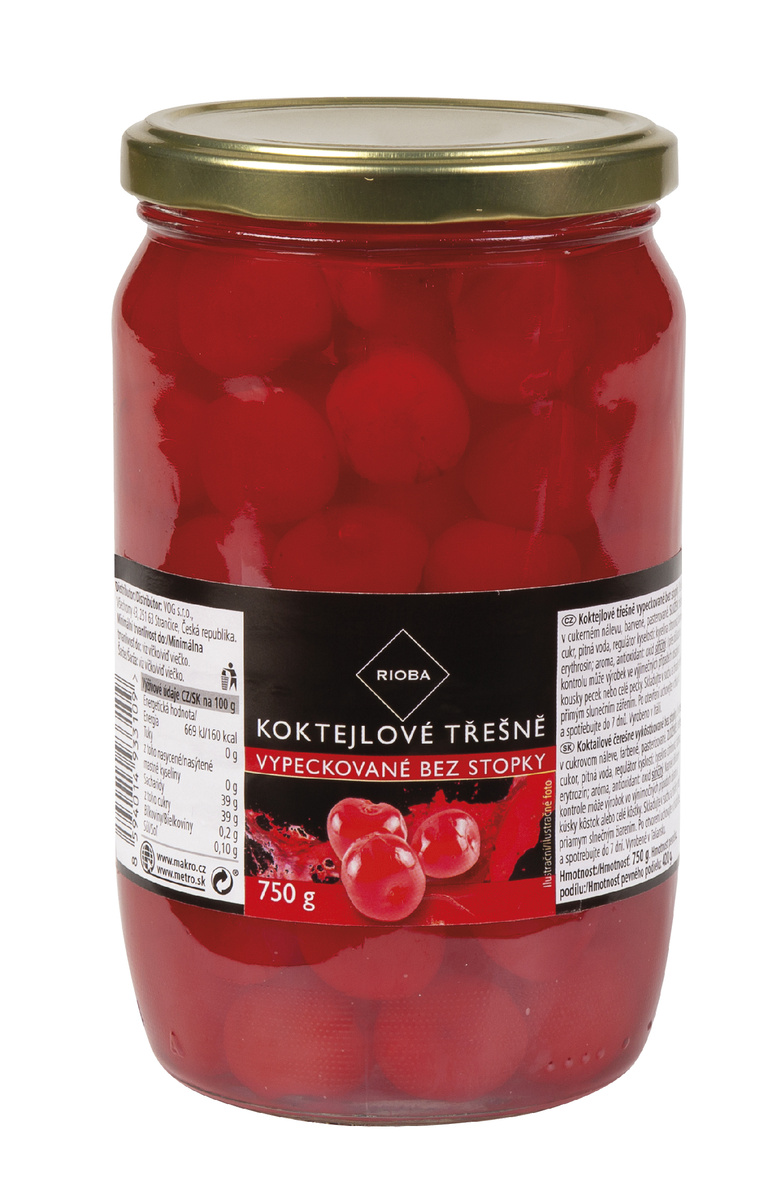 RIOBA Čerešne koktejlové bez stopky 750 g