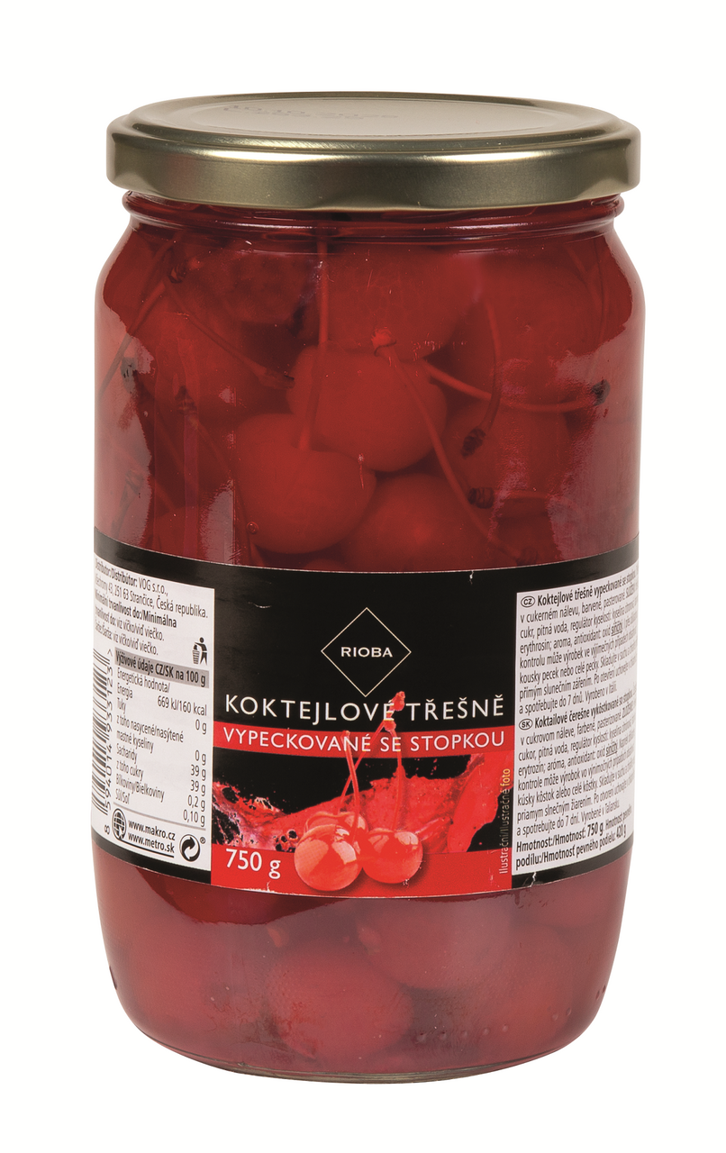 RIOBA Čerešne koktejlové so stopkou 750 g