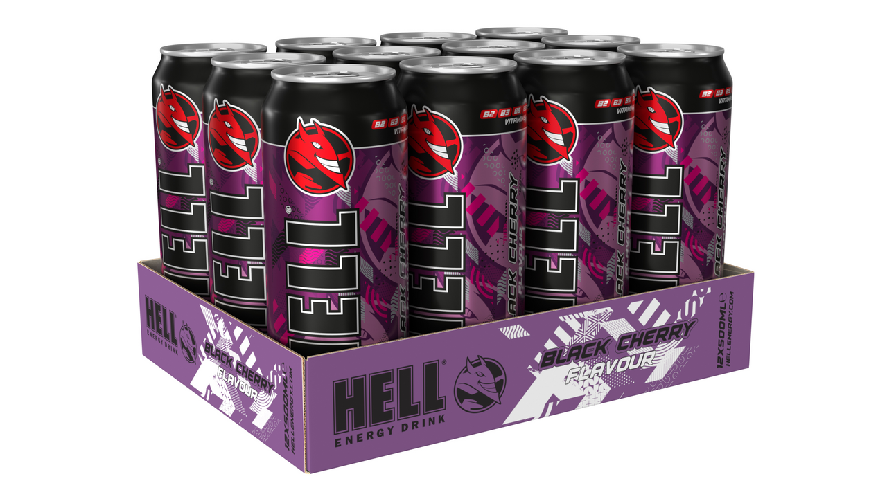 HELL Tmavá čerešňa energetický nápoj 12 x 500 ml vratná plechovka