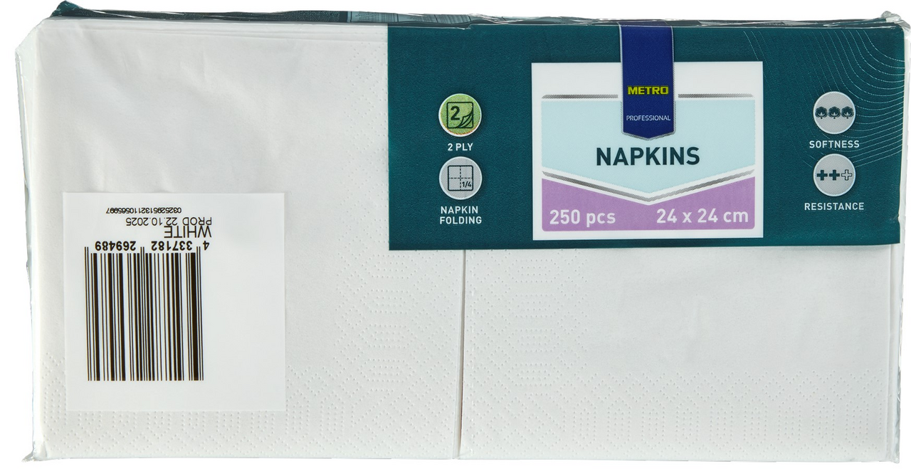 METRO PROFESSIONAL Servítky 2 vrstvové 24 cm biele 250 ks