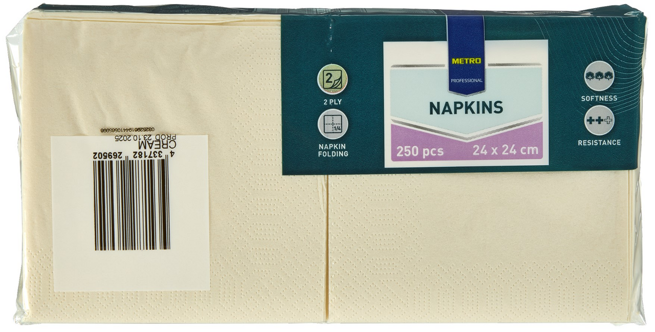 METRO PROFESSIONAL Servítky 2 vrstvové 24 cm krémové 250 ks