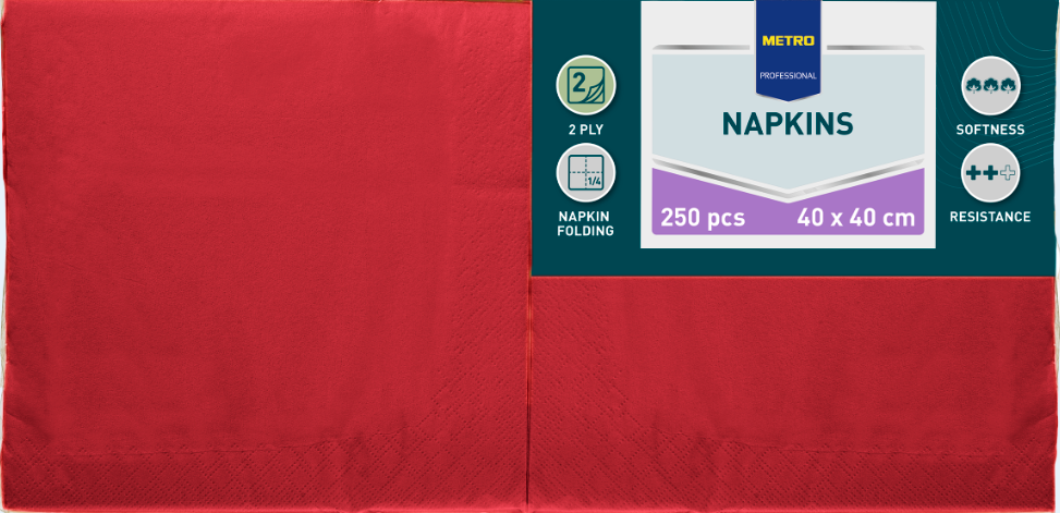 METRO PROFESSIONAL Servítky 2 vrstvové 40 cm červené 250 ks