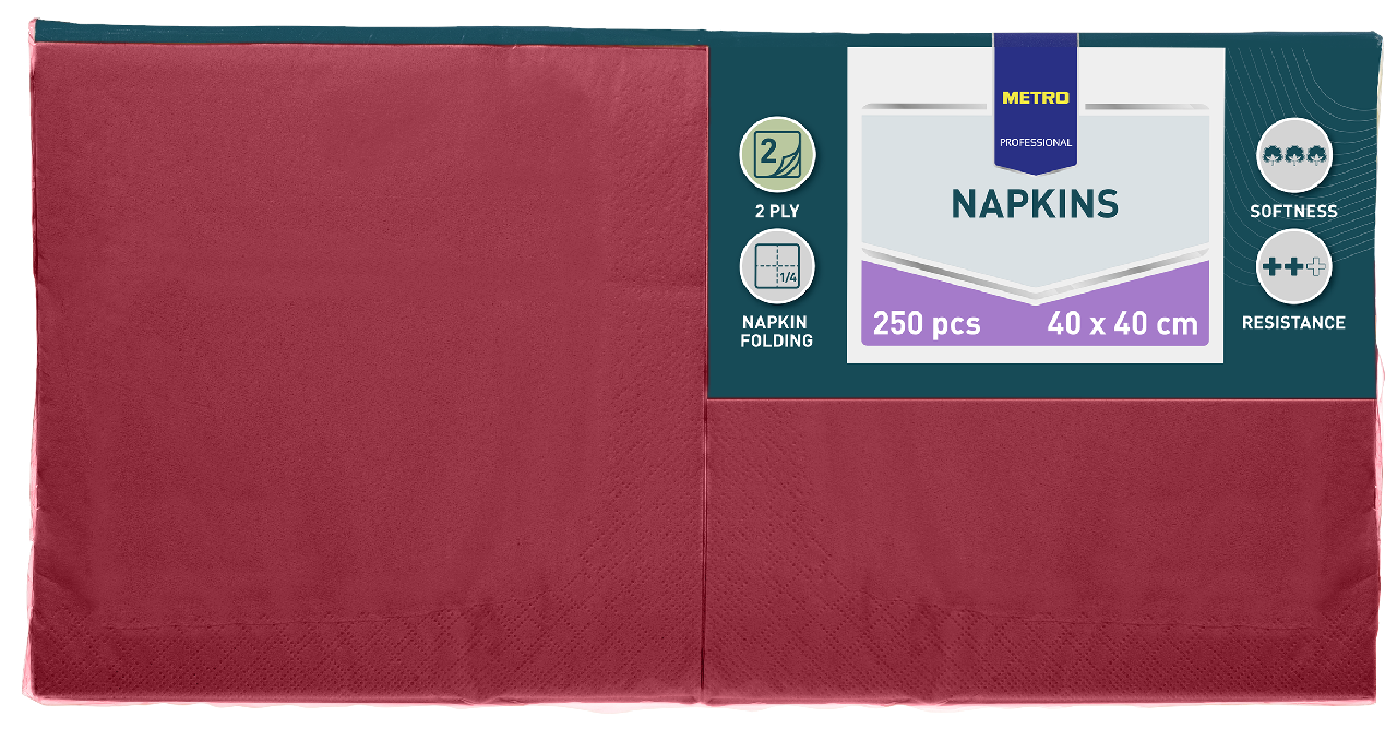 METRO PROFESSIONAL Servítky 2 vrstvové 40 cm bordové 250 ks