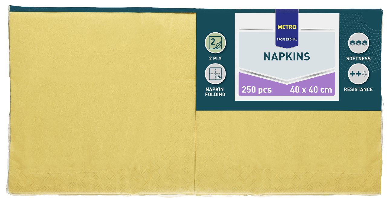 METRO PROFESSIONAL Servítky 2 vrstvové 40 cm žlté 250 ks
