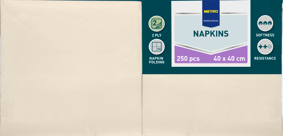 METRO PROFESSIONAL Servítky 2 vrstvové 40 cm krémové 250 ks