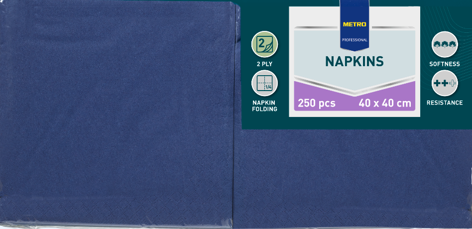 METRO PROFESSIONAL Servítky 2 vrstvové 40 cm modré 250 ks
