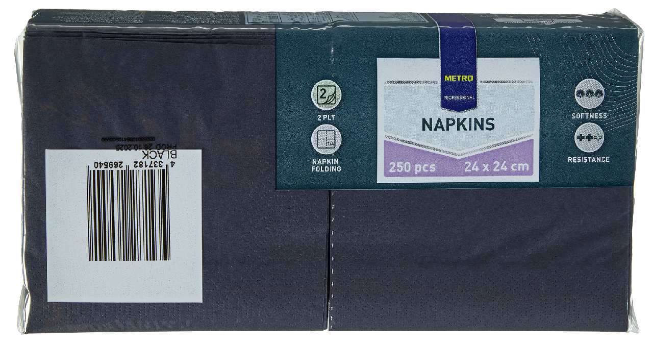 METRO PROFESSIONAL Servítky 2 vrstvové 24 cm čierne 250 ks