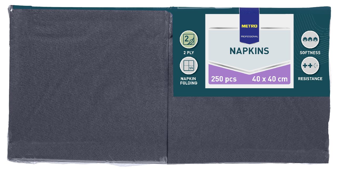 METRO PROFESSIONAL Servítky 2 vrstvové 40 cm čierne 250 ks