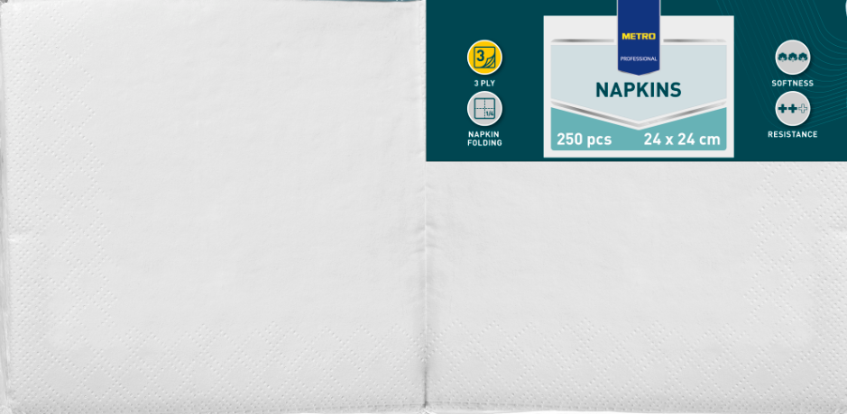 METRO PROFESSIONAL Servítky 3 vrstvové 24 cm biele 250 ks