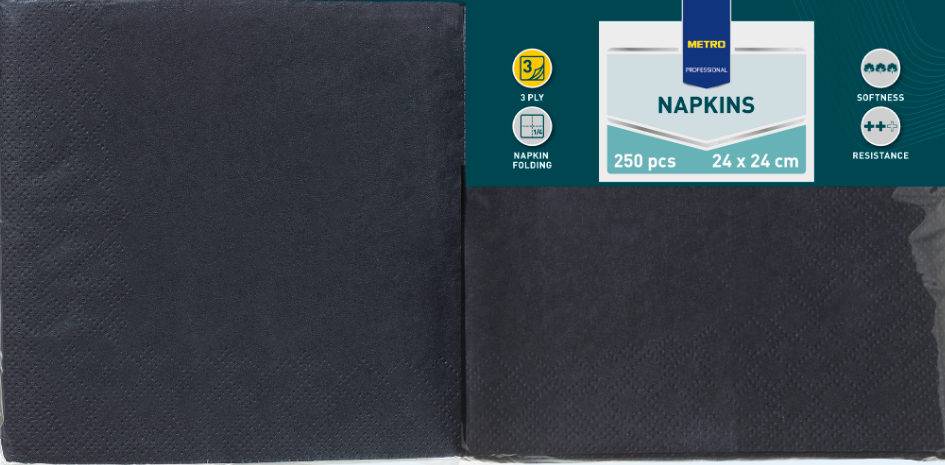 METRO PROFESSIONAL Servítky 3 vrstvové 24 cm čierne 250 ks