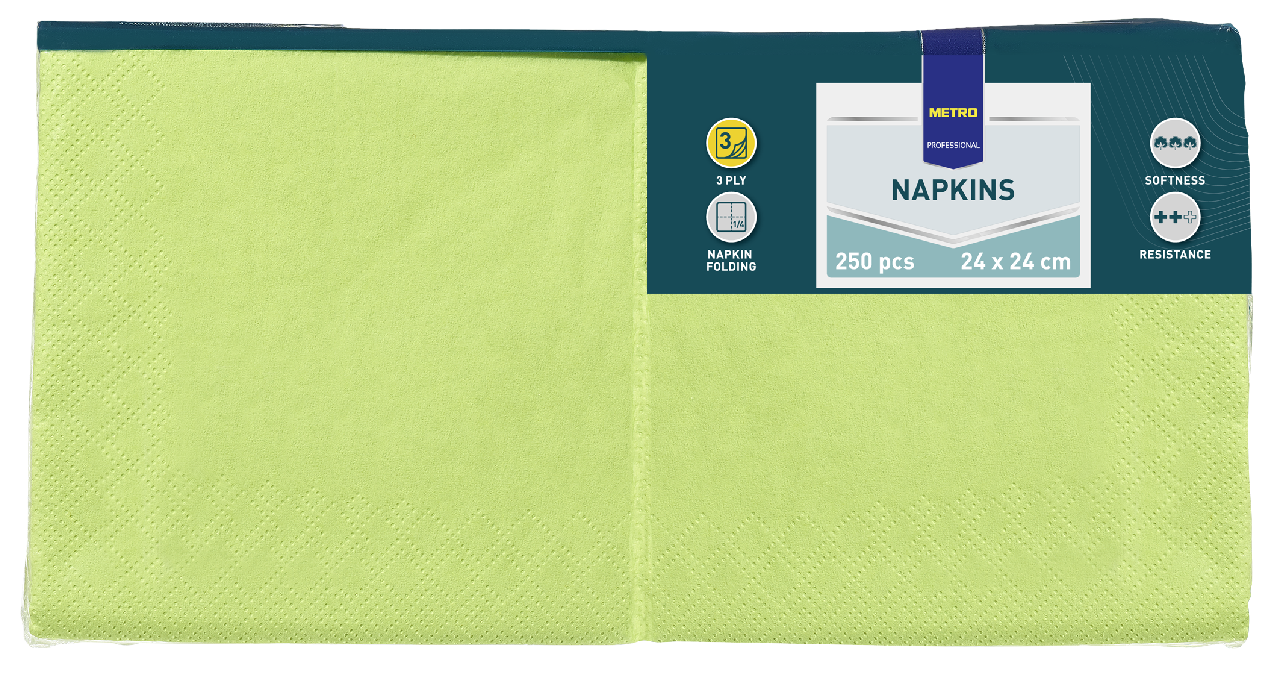 METRO PROFESSIONAL Servítky 3 vrstvové 24 cm kiwi 250 ks