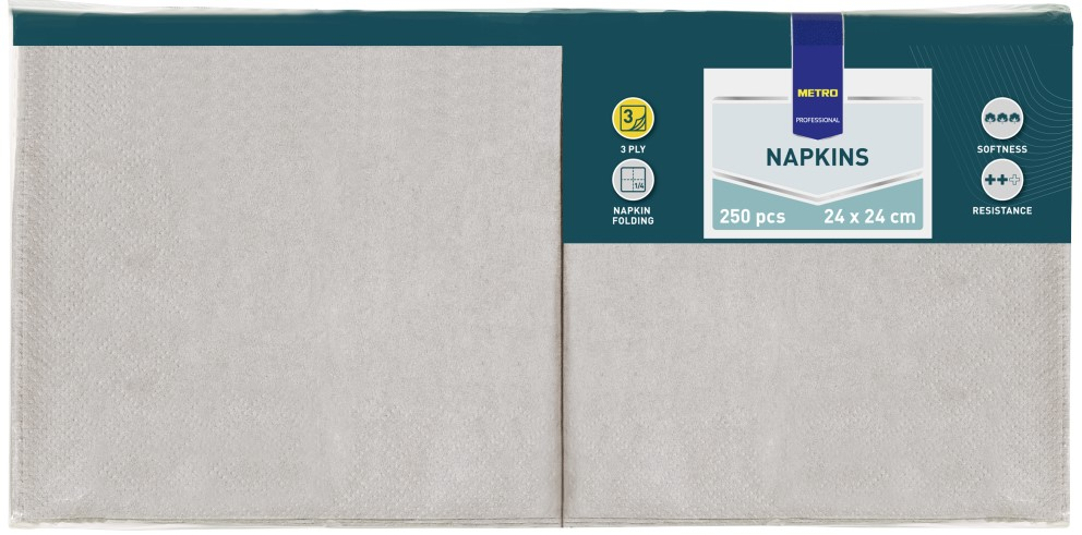 METRO PROFESSIONAL Servítky 3 vrstvové 24 cm šedé 250 ks