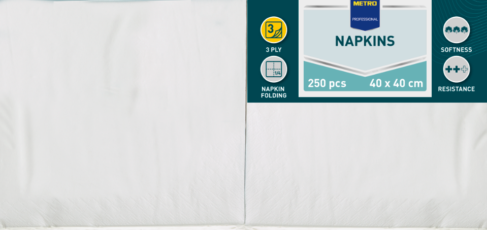 METRO PROFESSIONAL Servítky 3 vrstvové 40 cm biele 250 ks