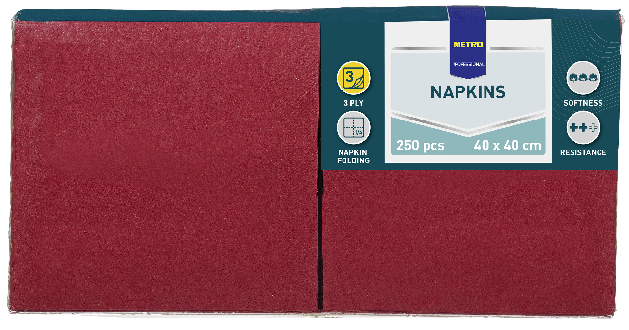 METRO PROFESSIONAL Servítky 3 vrstvové 40 cm bordové 250 ks