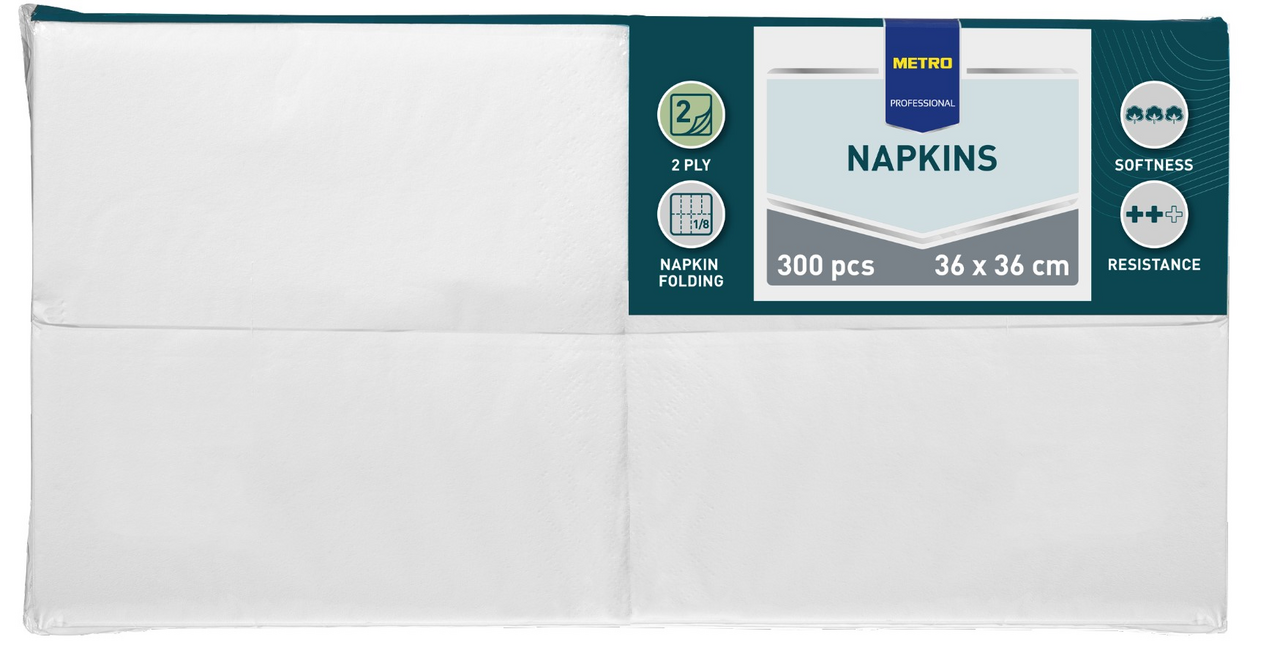 METRO PROFESSIONAL Servítky 2 vrstvové 1/8 biele 250 ks