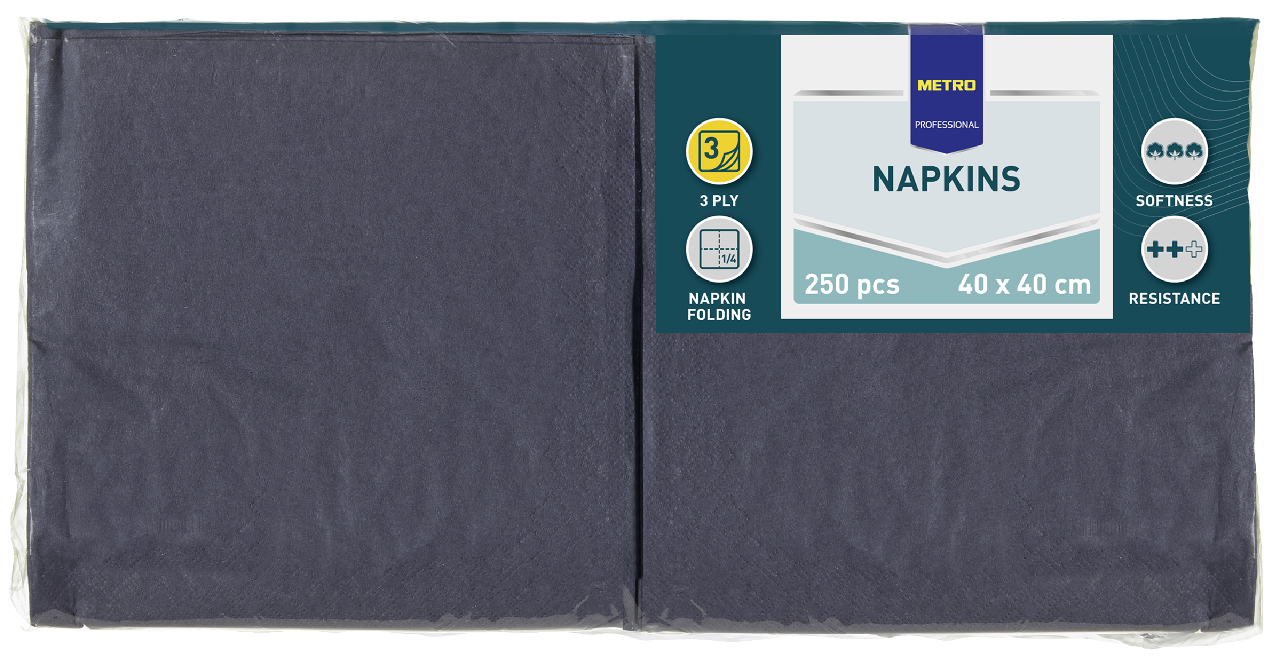 METRO PROFESSIONAL Servítky 3 vrstvové 40 cm čierne 250 ks