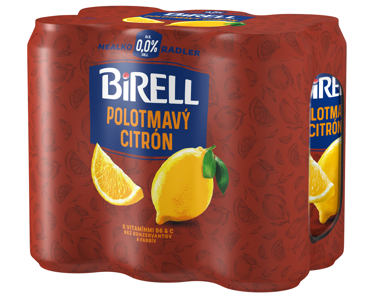 BIRELL 0,0 % radler nealkoholický polotmavý citrón 6 x 500 ml vratná plechovka