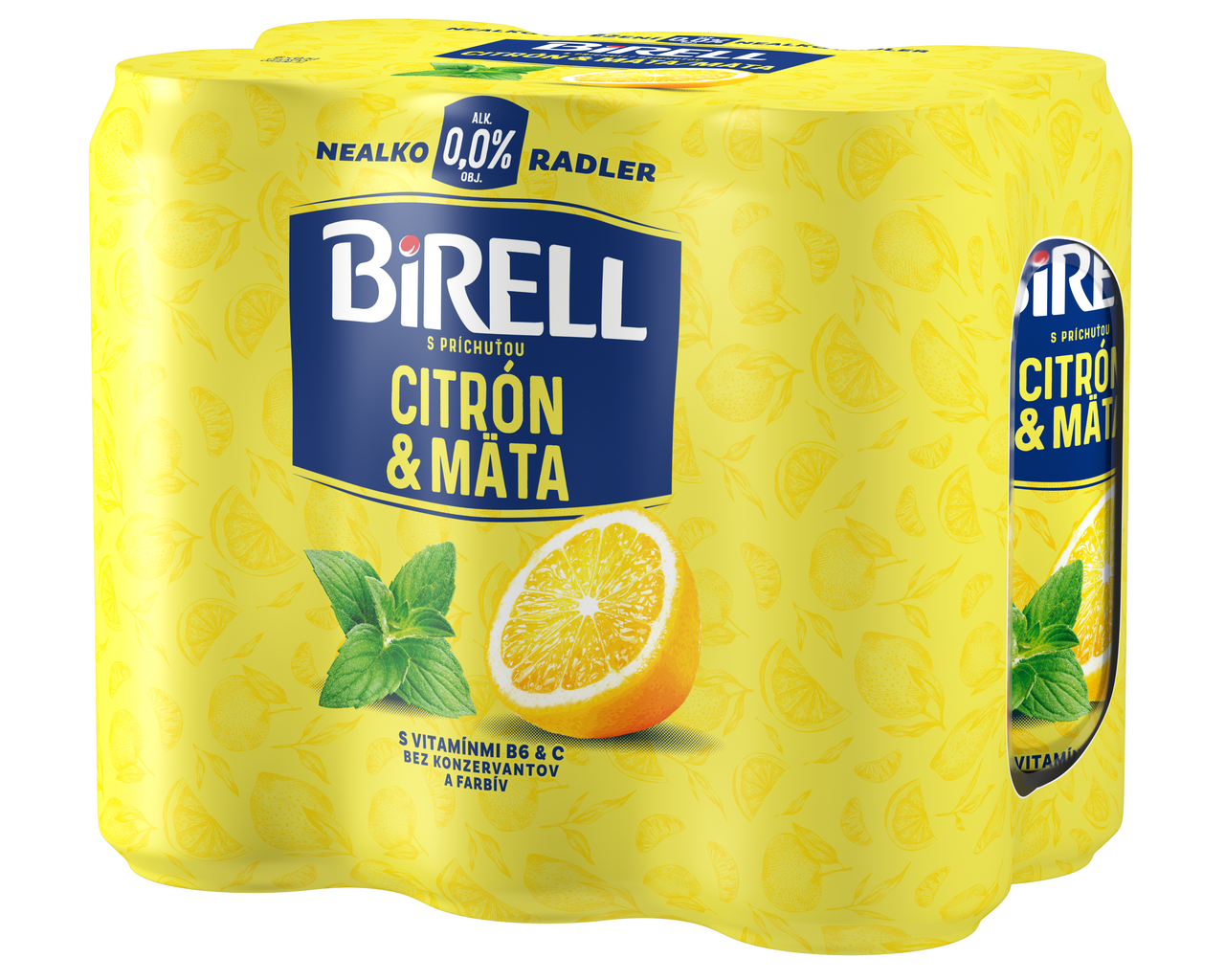 BIRELL 0,0 % radler nealkoholický citrón-mäta 6 x 500 ml vratná plechovka