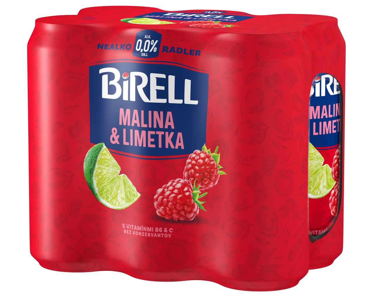 BIRELL 0,0 % radler nealkoholický malina-limetka 6 x 500 ml vratná plechovka