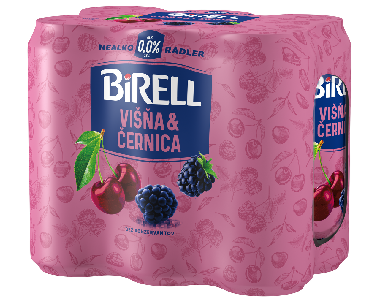 BIRELL 0,0 % radler nealkoholický višňa-černica 6 x 500 ml vratná plechovka