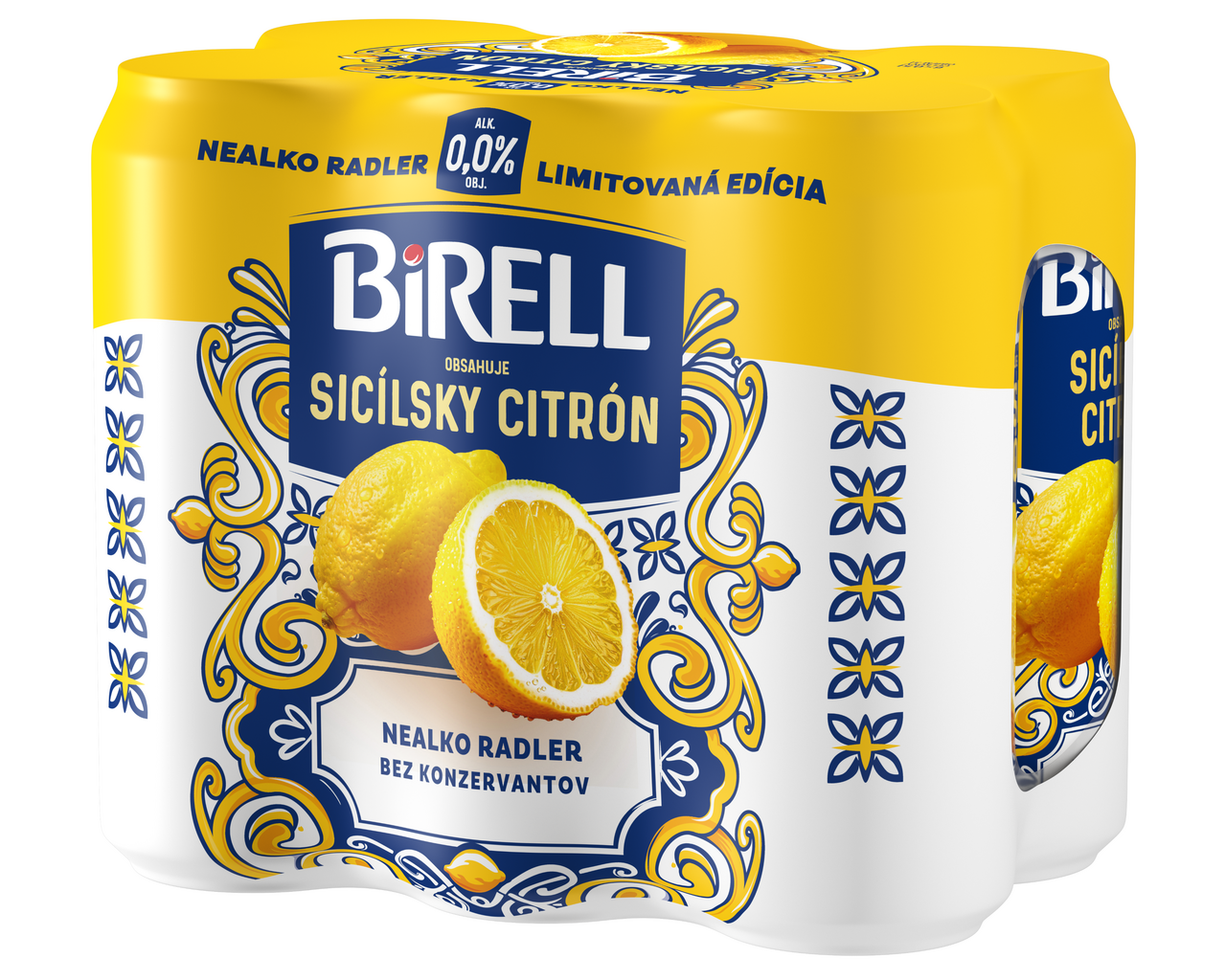 BIRELL 0,0 % radler nealkoholický sicílsky citrón 6 x 500 ml vratná plechovka