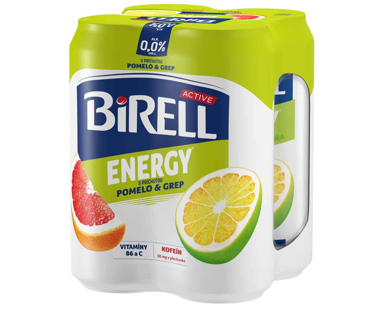 BIRELL 0,0 % Energy radler nealkoholický pomelo-grep 4 x 500 ml vratná plechovka