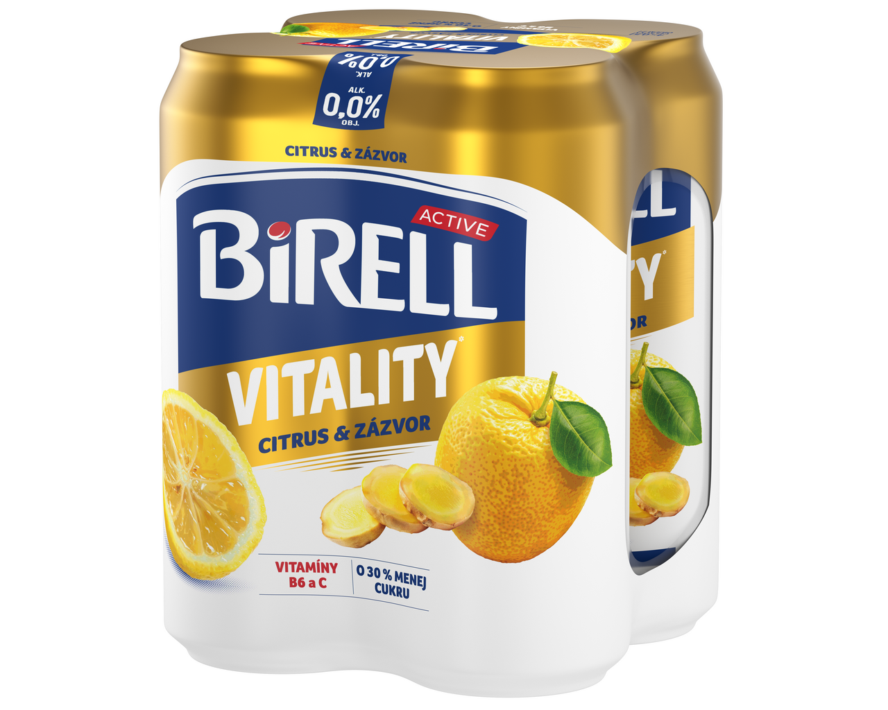 BIRELL 0,0 % Vitality radler nealkoholický citrón 4 x 500 ml vratná plechovka