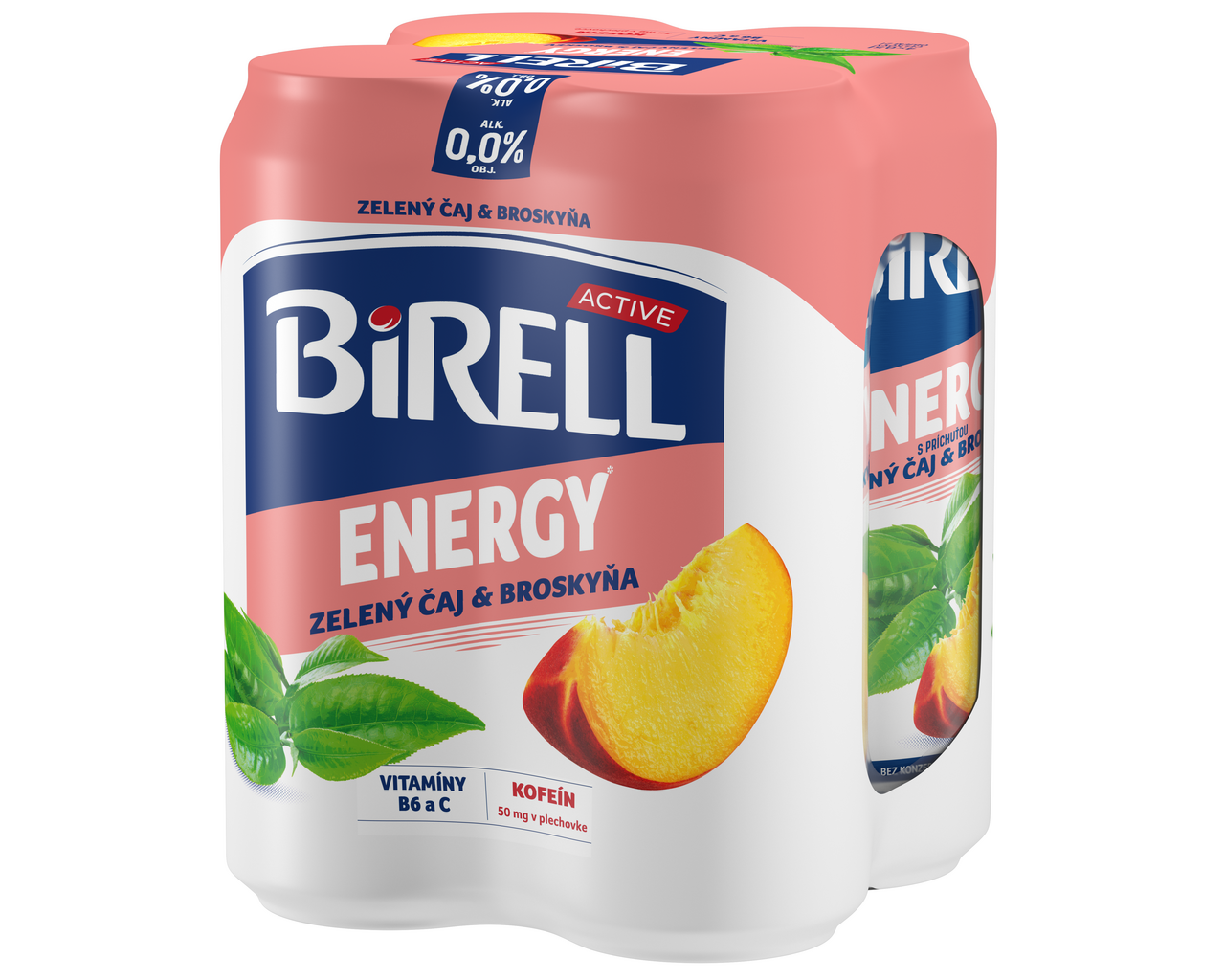 BIRELL 0,0 % Energy radler nealkoholický zel.čaj-broskyňa 4 x 500 ml vratná plechovka