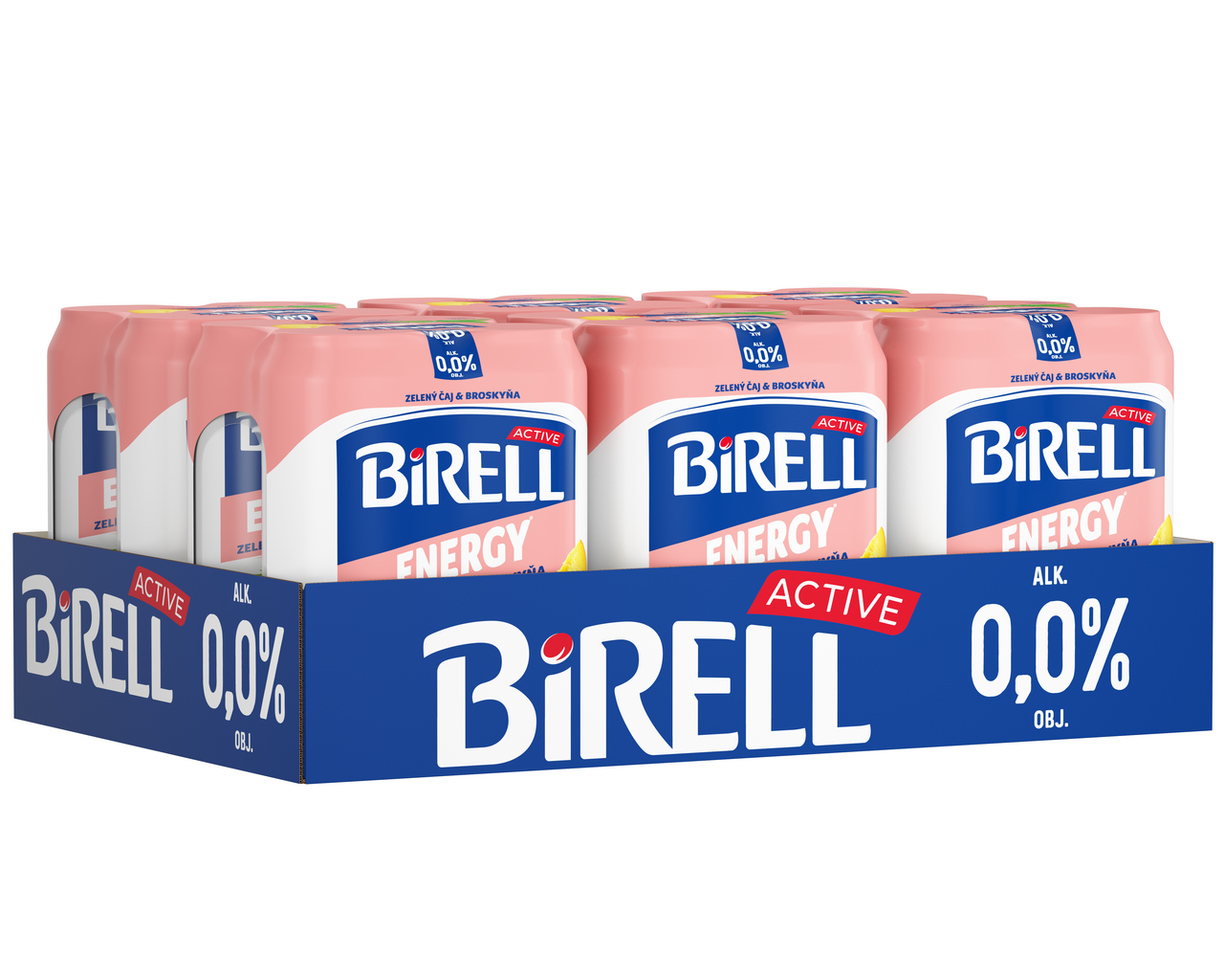 BIRELL 0,0 % Energy radler nealkoholický zel.čaj-broskyňa 24 x 500 ml vratná plechovka