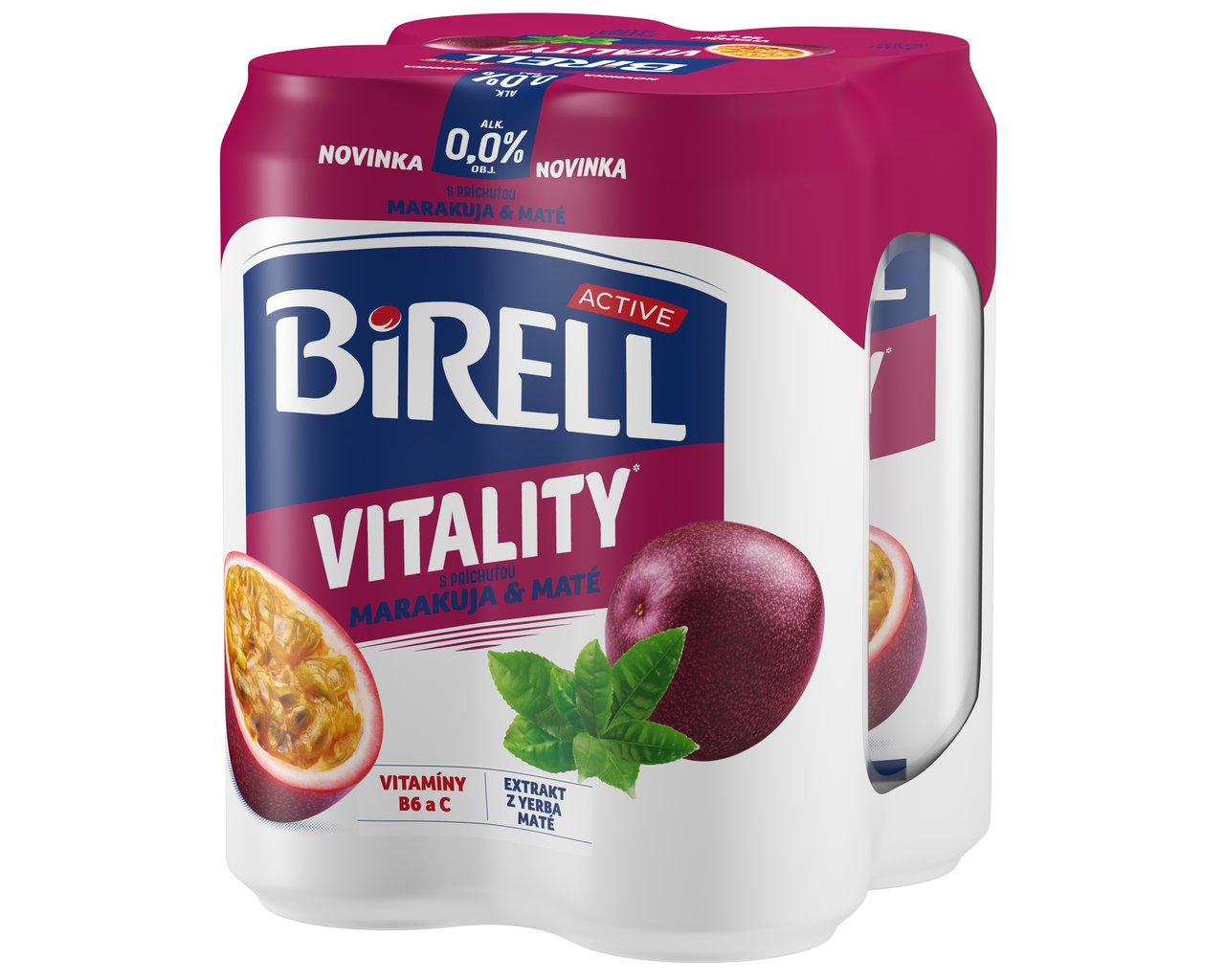BIRELL 0,0 % Vitality radler nealkoholický marakuja 4 x 500 ml vratná plechovka