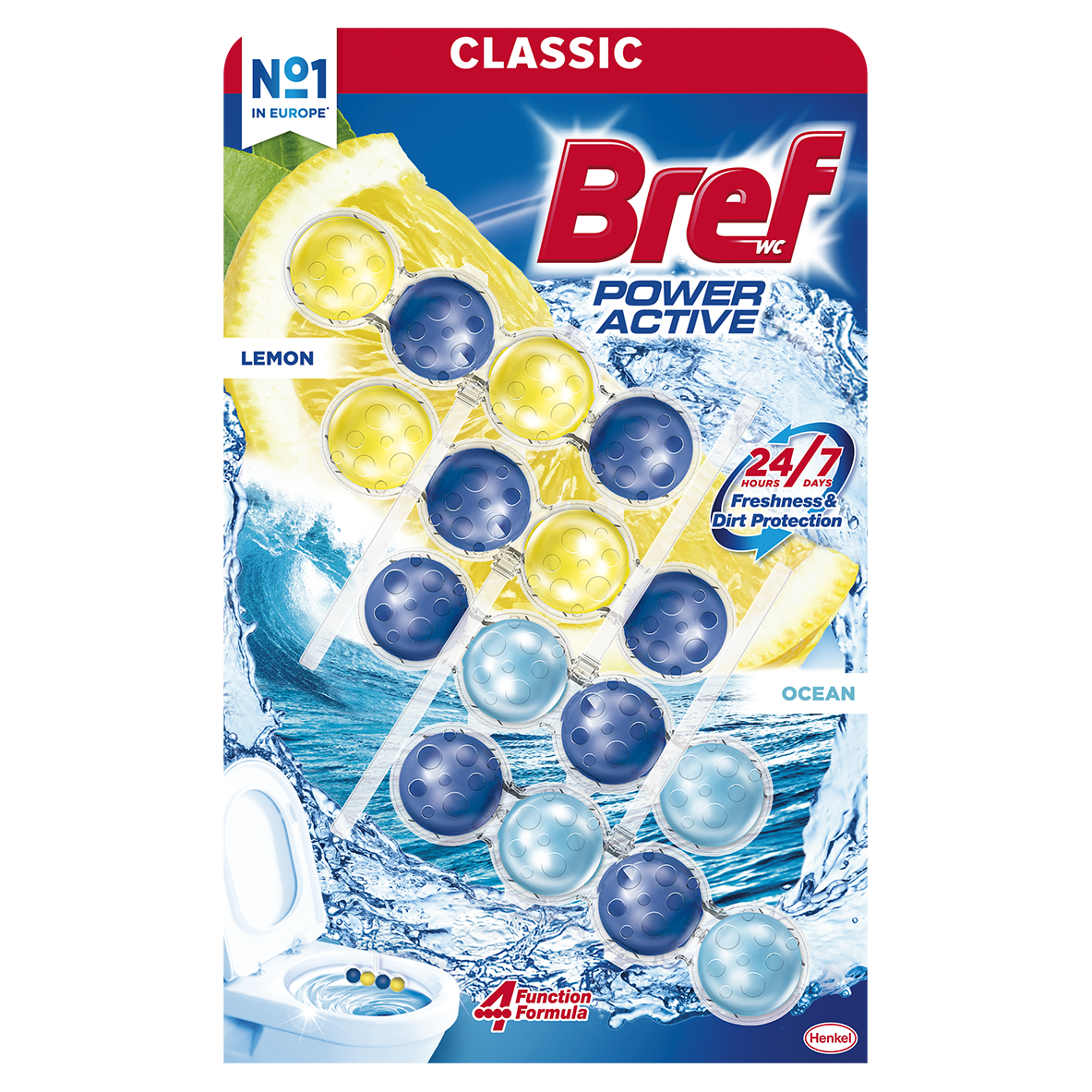 Bref Power Active WC blok lemon & ocean/citrón a oceán 4 x 50 g