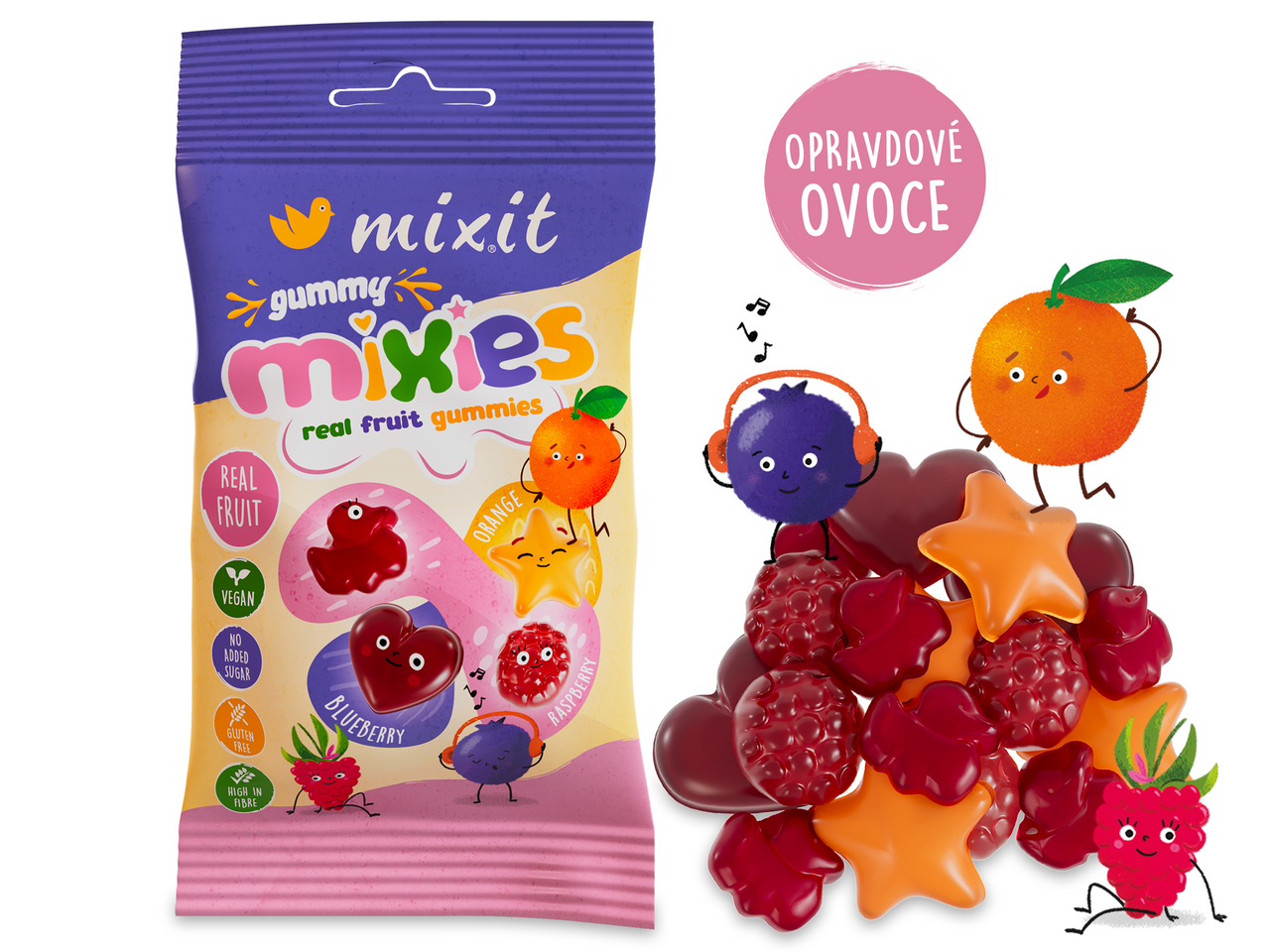 mixit mixies Želé cukríky malina čučoriedka pomaranč 36 g
