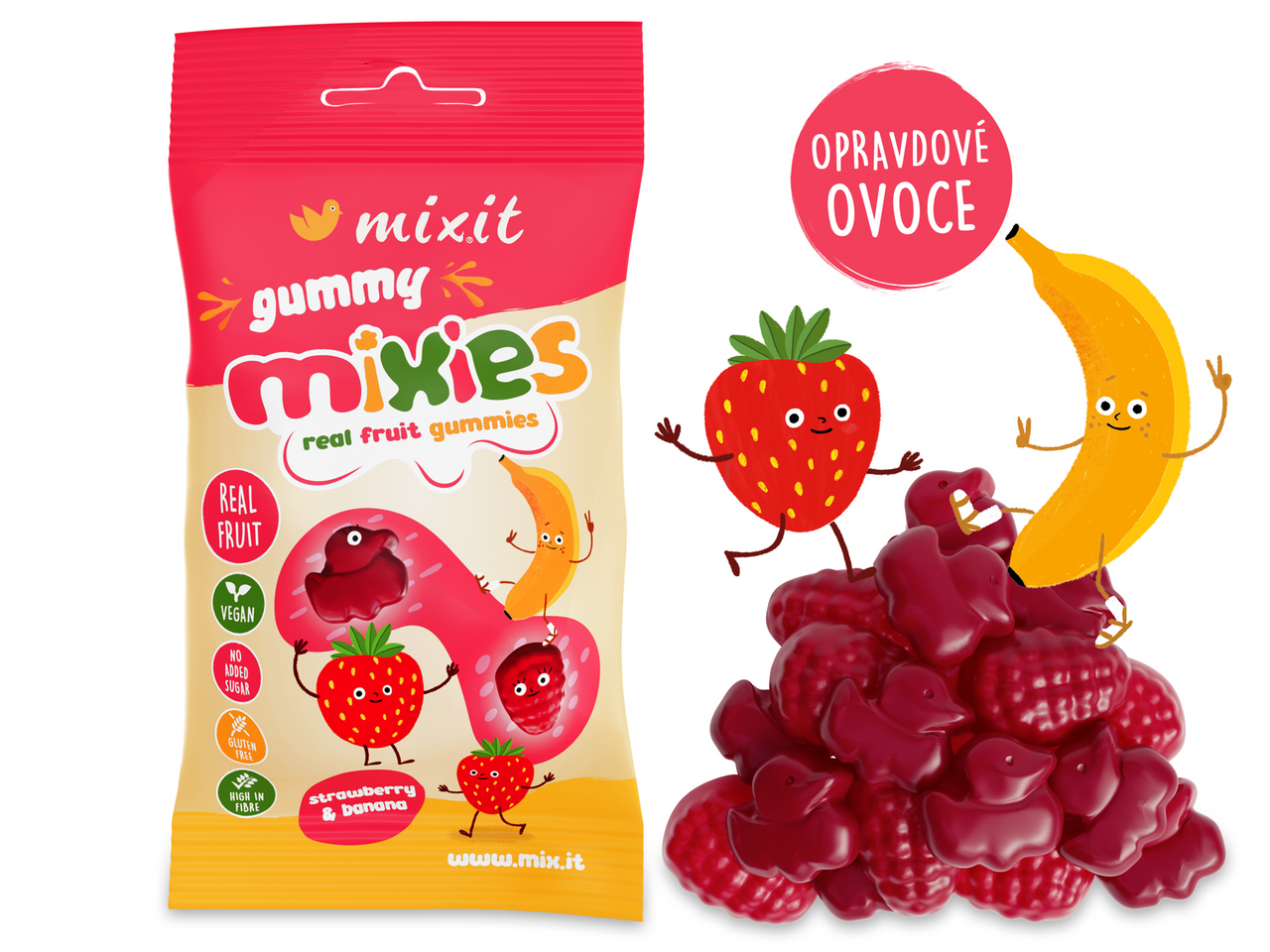 mixit mixies Želé cukríky banán a jahoda 36 g