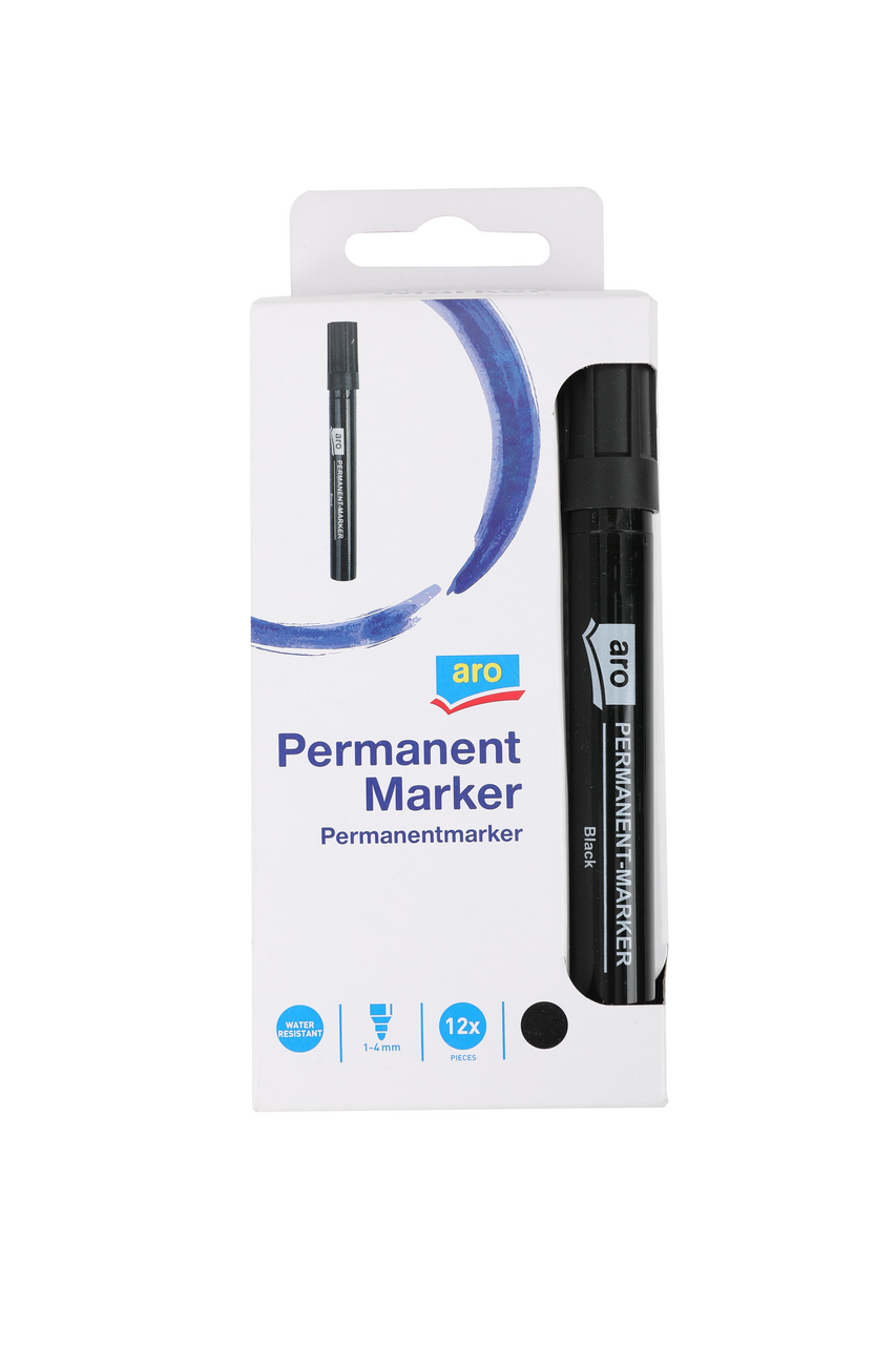 aro Značkovač Marker permanentný čierny 12 ks