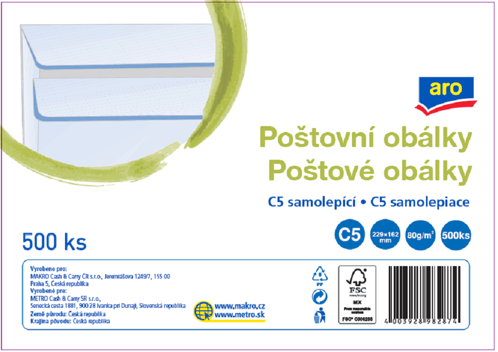 aro Obálka C5 samolepiaca biela 500 ks