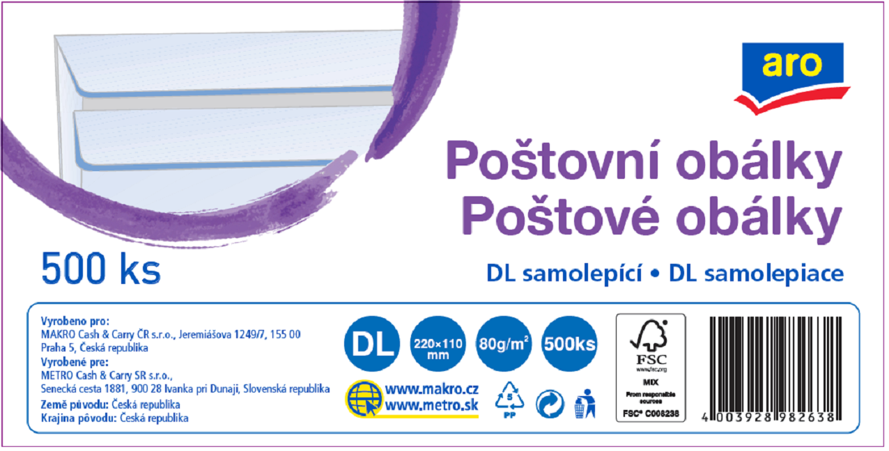 aro Obálka DL samolepiaca biela 500 ks