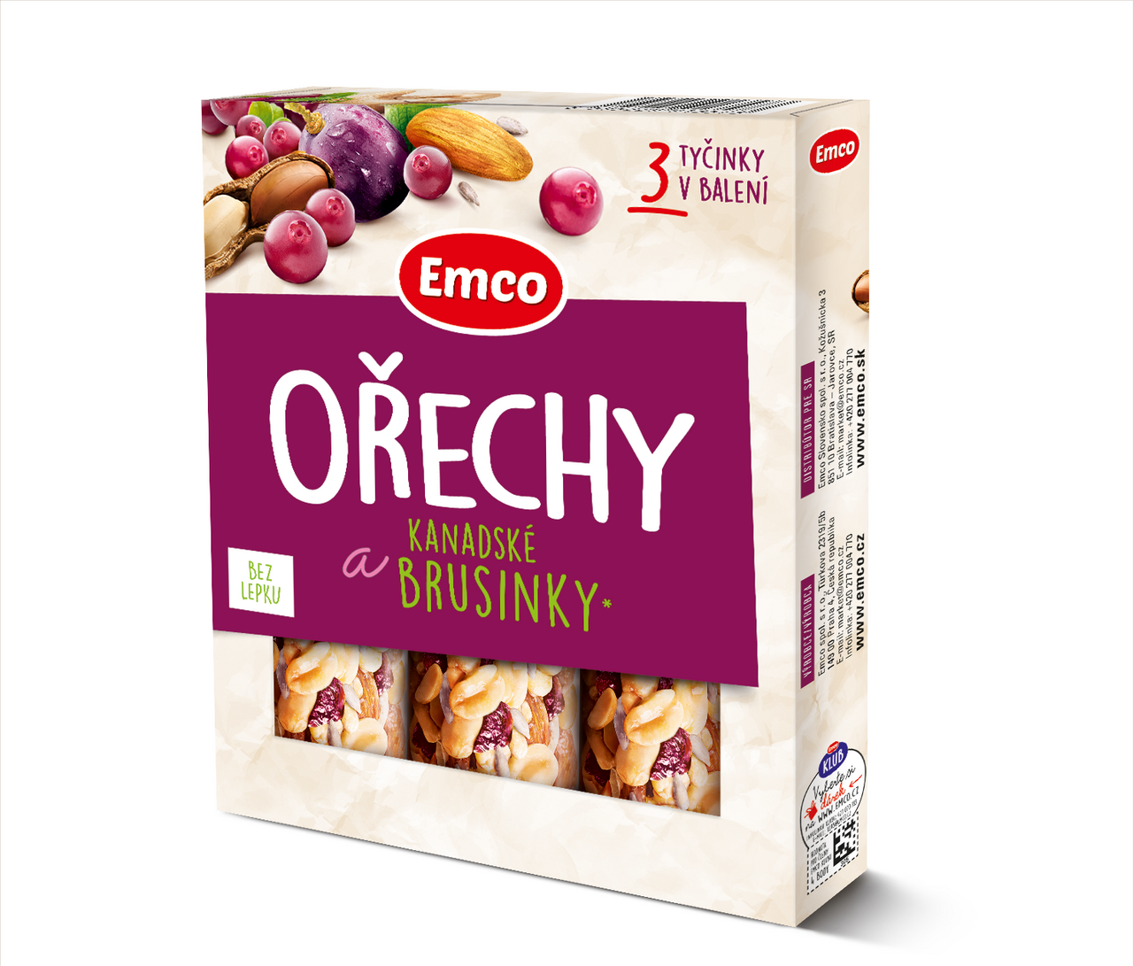 Emco Mysli Ovsená tyčinka orechy a brusnice 3 x 35 g