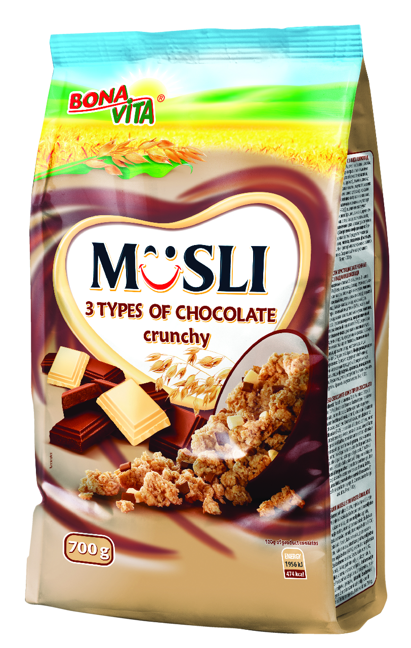 BONAVITA Müsli 3 druhy čokolády 700 g