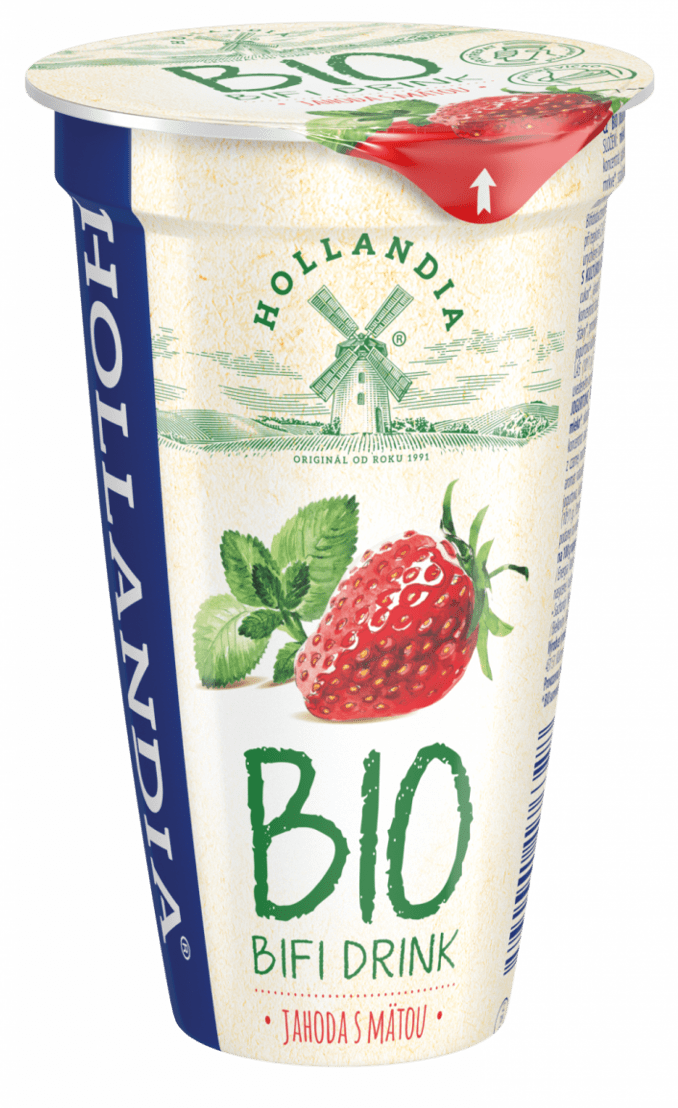 HOLLANDIA Bifi drink jahoda s mätou BIO chlad. 230 g