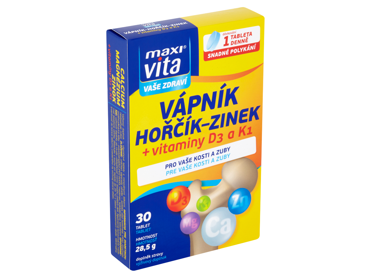 MaxiVita Vaše zdraví Vápnik/ horčík/ zinok + vitamíny D3, K1 (30 tabliet) 28,5 g