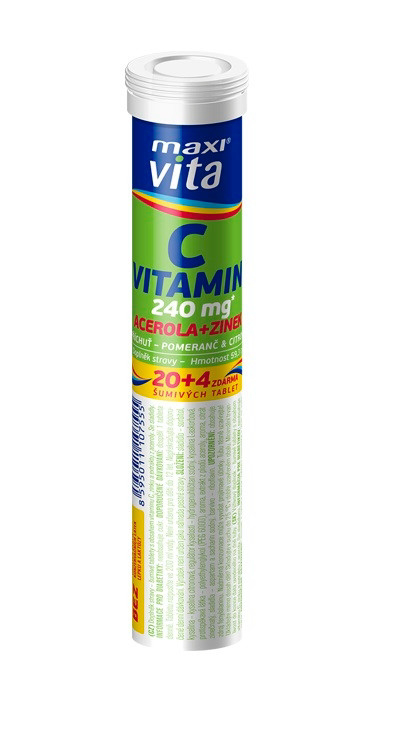 MaxiVita Vitamín C+ acerola+ zinok 24 šumivých tabliet 72 g