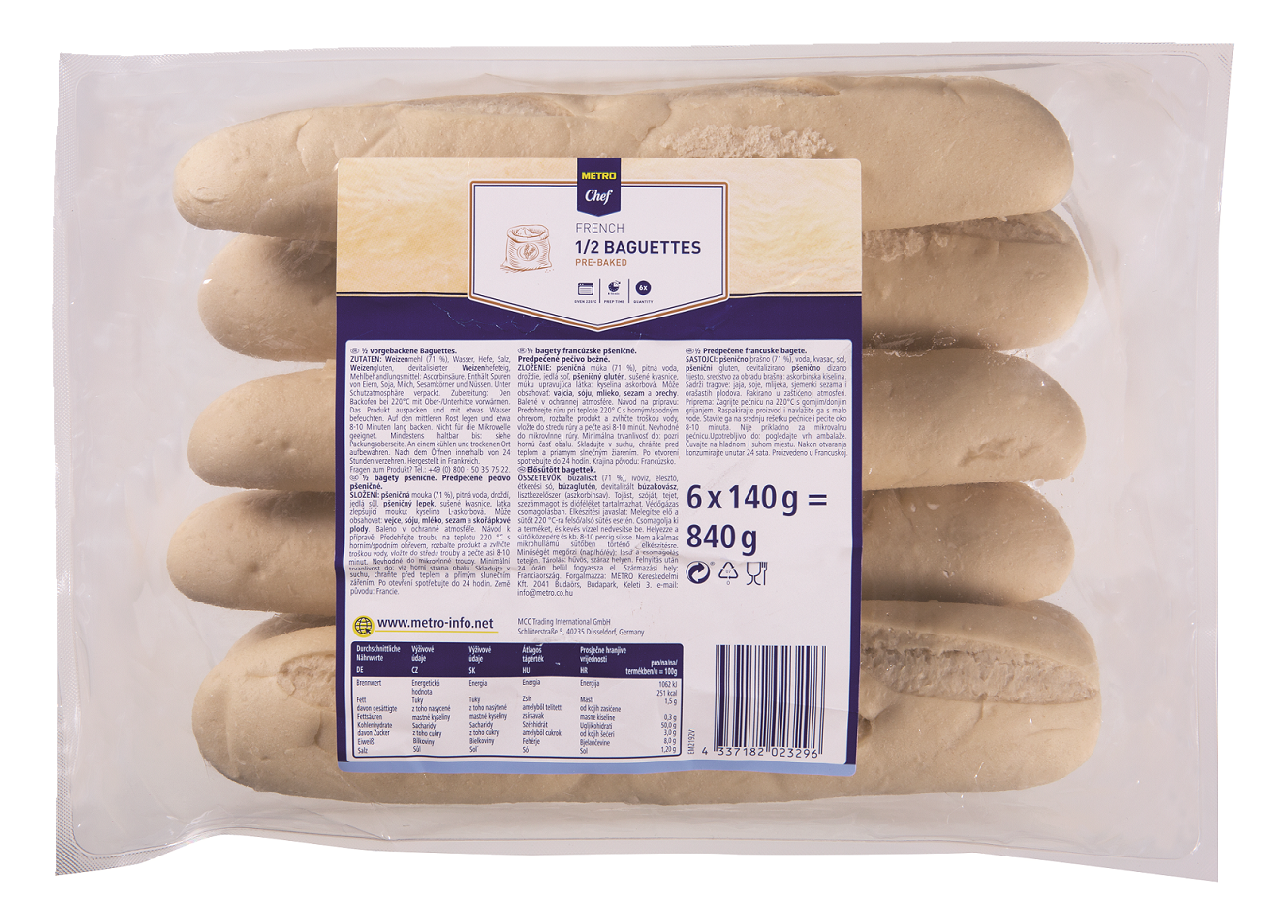 METRO Chef Bagety svetlé 1/2 6 x140 g