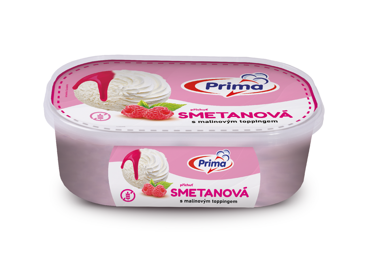 Prima Smotanová s malinovým toppingom zmrzlina mraz. 900 ml